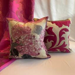 Designers Guild Bohemian Pillow Cover Chocolate Brown, Pink Velvet, Tassel Trim - thumbnail 3