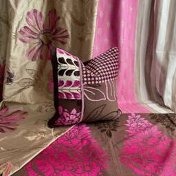 Designers Guild Bohemian Pillow Cover Chocolate Brown, Pink Velvet, Tassel Trim - thumbnail 2