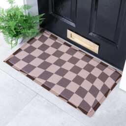 Wavey Checkerboard Chocolate Brown Doormat Recycled PVC, Anti-Slip - 70x40cm