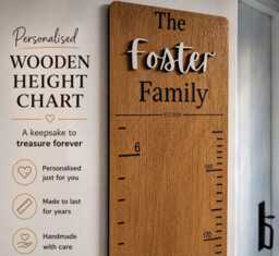 Handmade Wood Height Growth Chart With Personalised Name & Year - thumbnail 1