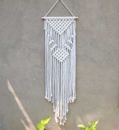 Long Macrame Wall Hanging Earthy Bohemian Home Decor - thumbnail 1