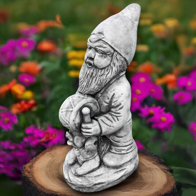 Stone Gnome Sculpture Concrete Musician Elf Statue Cement Pixie Decoration Front Door Ornament Gnome Lover Gift Handmade Lawn Decor - image 1
