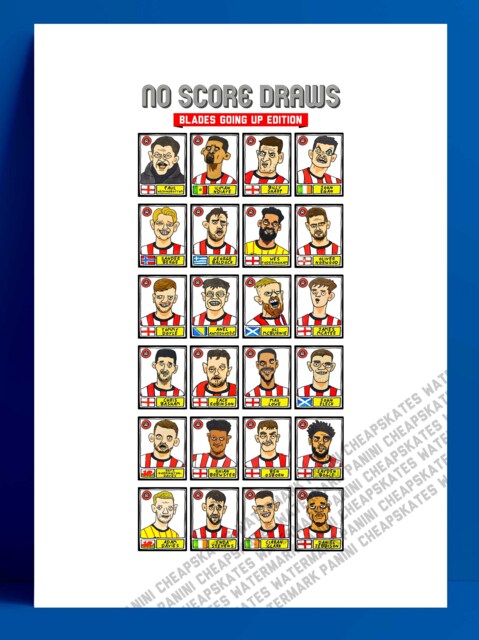 Sheffield United Vol 2 - No Score Draws Blades Going Up Edition A3 Print Of 24 Hand-Drawn Panini Doodles Sufc 22/23 Promotion Winners - image 1
