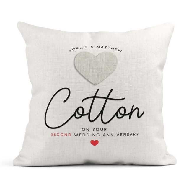 Personalised 2nd Anniversary Cushion, Cotton Gift, Wedding Anniversary, Couple Gift - image 1
