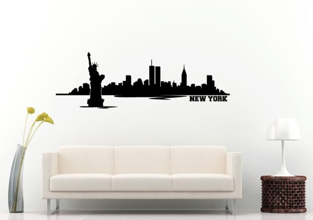 New York City Town United States Of America Landmark Skyline View Bridges Statue Liberty Wall Decal Vinyl Sticker Mural Room Decor L1036 - image 1