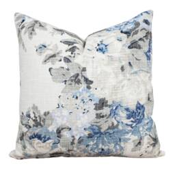 Blue Floral Pillow Cover Flower 20x20 Throw Linen Designer Decorative -- Tatum - thumbnail 3