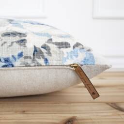 Blue Floral Pillow Cover Flower 20x20 Throw Linen Designer Decorative -- Tatum - thumbnail 2