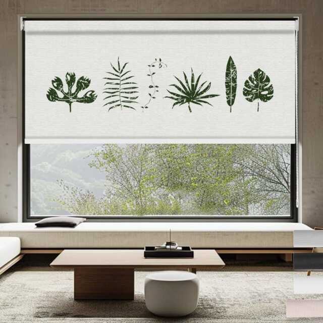 Palm Leaves Modern Decoration Design Custom Made Printed Window - Bw-73 Roller Blind Canvas Quality Or Blackout - image 1