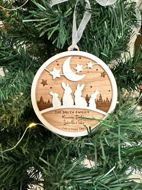 Personalised Christmas Bauble Family Name Ornament Engraved Wooden Bauble, Xmas Tree Decoration - image 1