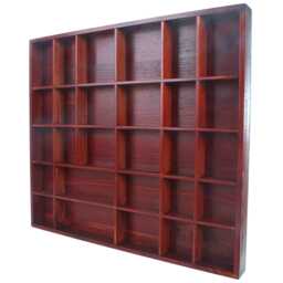 Wooden Shadow Box Shelf Mahogany Stain 28 Compartments For Miniatures Curios Trinkets Crystals Figurines Wall Mounted Rack Pine Organiser