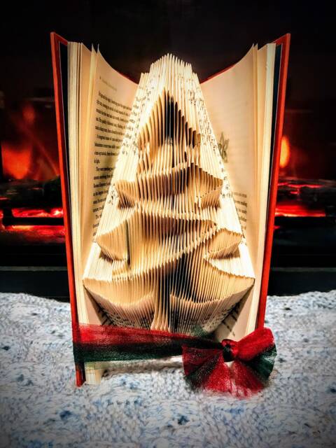 Christmas Tree Folded Book- Holiday - Warm Wishes Decoration Santa Book Lover - image 1