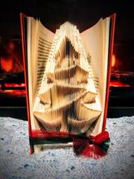 Christmas Tree Folded Book- Holiday - Warm Wishes Decoration Santa Book Lover