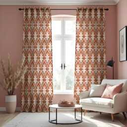 Retro Orange Geometric Curtains, Mid Century Modern Daisy Pattern Drapes, Made To Measure Window Panels, Custom Eyelet Or Rod Pocket Curtain - thumbnail 2