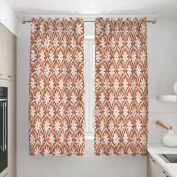 Retro Orange Geometric Curtains, Mid Century Modern Daisy Pattern Drapes, Made To Measure Window Panels, Custom Eyelet Or Rod Pocket Curtain - thumbnail 3