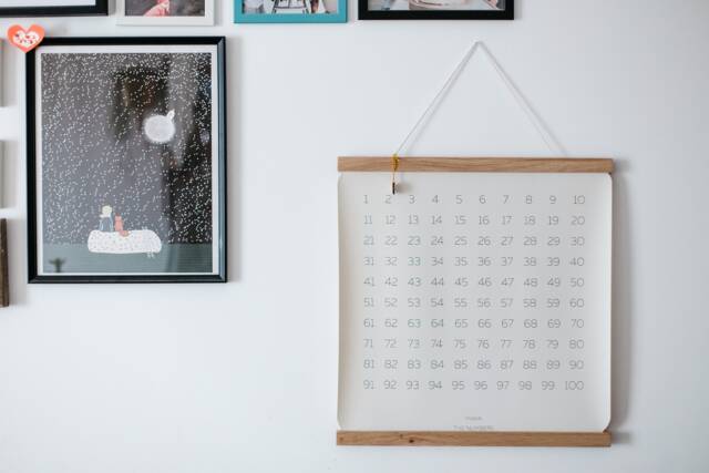Numbers Hanging Canvas Oak Frame, Eco Leather Nursery Decor - image 1