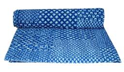 Indigo Blue Cotton Kantha Quilt Work Throw Indian Bedspread Gudari Both Size - thumbnail 1