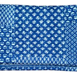 Indigo Blue Cotton Kantha Quilt Work Throw Indian Bedspread Gudari Both Size - thumbnail 4