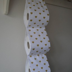 Fabric Spare Toilet Roll Holder At The Wall 2/3 4 /5 Rolls - White Or Dirty Pink With Gold Hearts - thumbnail 2