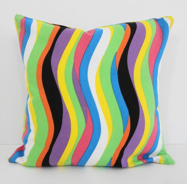 Decorative Striped Pillow Cover, Yellow, Green, Orange, Blue, Black, Purple, 16 X - image 1