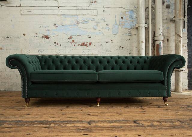 Large British Handmade 4 Seater Emerald Dark Green Velvet Chesterfield Sofa - Other Sizes Available - image 1