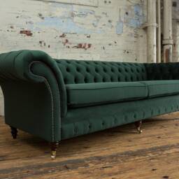 Large British Handmade 4 Seater Emerald Dark Green Velvet Chesterfield Sofa - Other Sizes Available - thumbnail 3