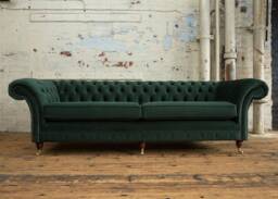Large British Handmade 4 Seater Emerald Dark Green Velvet Chesterfield Sofa - Other Sizes Available - thumbnail 1