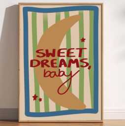Sweet Dreams Baby Print Boho Moon Nursery Art - thumbnail 1
