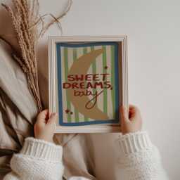 Sweet Dreams Baby Print Boho Moon Nursery Art - thumbnail 3