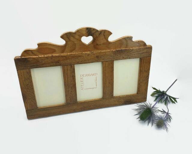 Old Wooden 3 Photo Frame With Heart - image 1