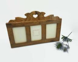 Old Wooden 3 Photo Frame With Heart - thumbnail 1