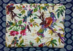 Birthday Special New Bird & Plant Pattern Indian Handmade Kantha Quilt, Bedspread Gudri Blanket Size-Multi - thumbnail 1