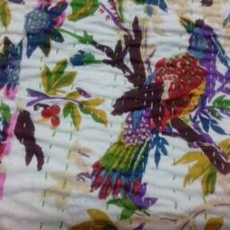 Birthday Special New Bird & Plant Pattern Indian Handmade Kantha Quilt, Bedspread Gudri Blanket Size-Multi - thumbnail 2