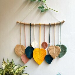 Boho Macrame Leaf Wall Hanging Colorful Nursery Decor - thumbnail 4