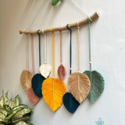 Boho Macrame Leaf Wall Hanging Colorful Nursery Decor - thumbnail 3