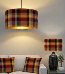 Handmade By Order Luxury Brown Red Tartan Pattern On Velvet Fabric Drum Lamp Shade Pendant Light All Shapes & Sizes Available