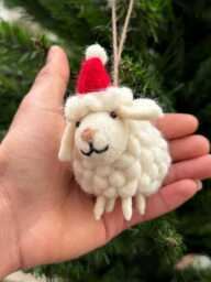 Felt Sheep Christmas Ornament - Handmade Wool Tree Decoration - thumbnail 1