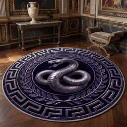Gothic Serpent Greek Key Round Rug, Dark Academia Snake Floor Mat - thumbnail 3