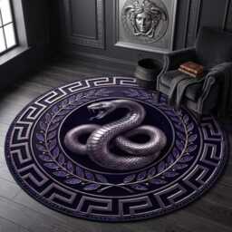 Gothic Serpent Greek Key Round Rug, Dark Academia Snake Floor Mat - thumbnail 2