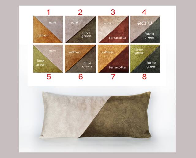 Color Block Velvet Pillow Cover Olive Green & Ecru Accent - image 1