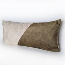 Color Block Velvet Pillow Cover Olive Green & Ecru Accent - thumbnail 4