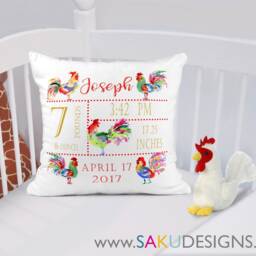 Year Of The Rooster Pillow-Baby Pillow-Birth Announcement-Nursery Decor-Baby Pillow-Keepsake Pillow-Personalized Pillow-New Baby-Birth Stats - thumbnail 3