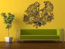 Wall Decal Vinyl Sticker Decals Peal & Stick Cheap Free Shipping Music Art Two Tigers Predator Animal Exotic Jungle Flowers L447 - thumbnail 1