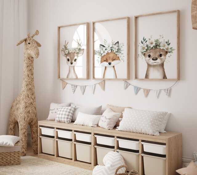 Woodland Nursery Prints, Decor, Wall Art, Set Of 3 Animals - image 1