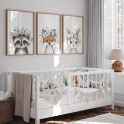 Woodland Nursery Prints, Decor, Wall Art, Set Of 3 Animals - thumbnail 2