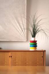 Vase Baby. Handmade White Ceramic Vase & Combinable Pieces Of Wood 7x7x22cm - thumbnail 1