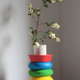 Vase Baby. Handmade White Ceramic Vase & Combinable Pieces Of Wood 7x7x22cm - thumbnail 2