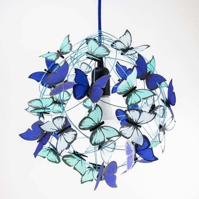 Blue Butterfly Chandelier Whimsical Kids Pendant Light, Sea Colors - image 1
