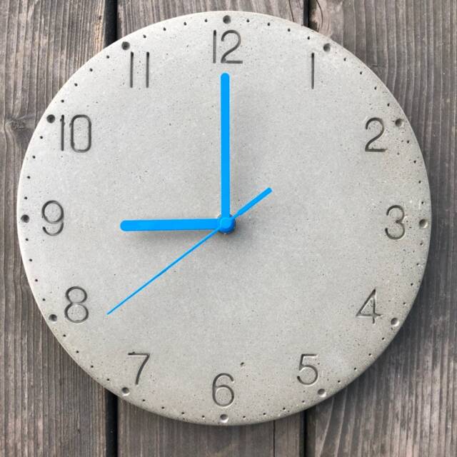 Zb1 Light Gray Concrete Clock, Blue Hands, Arabic Numerals
