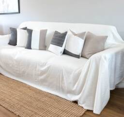 Set Of 6 Linen Pillow Covers For Sofa, Stonewashed Cushion Cover Combo Couch, Combination in Off-White/Grey/Sand - thumbnail 1