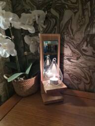 Solid Oak Handmade Freestanding Single Candle Sconce With Mirror Detail & Glass Holder Complete - thumbnail 1
